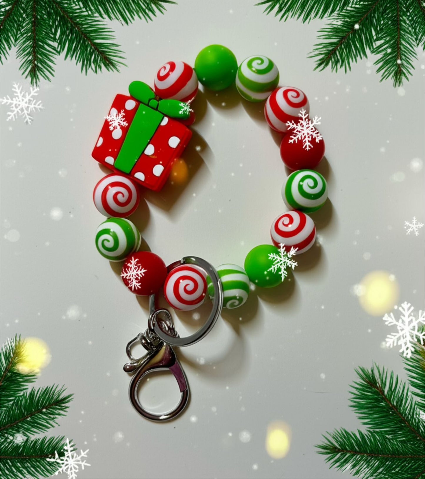 Silicone Beaded Keychain Wristlet Christmas
