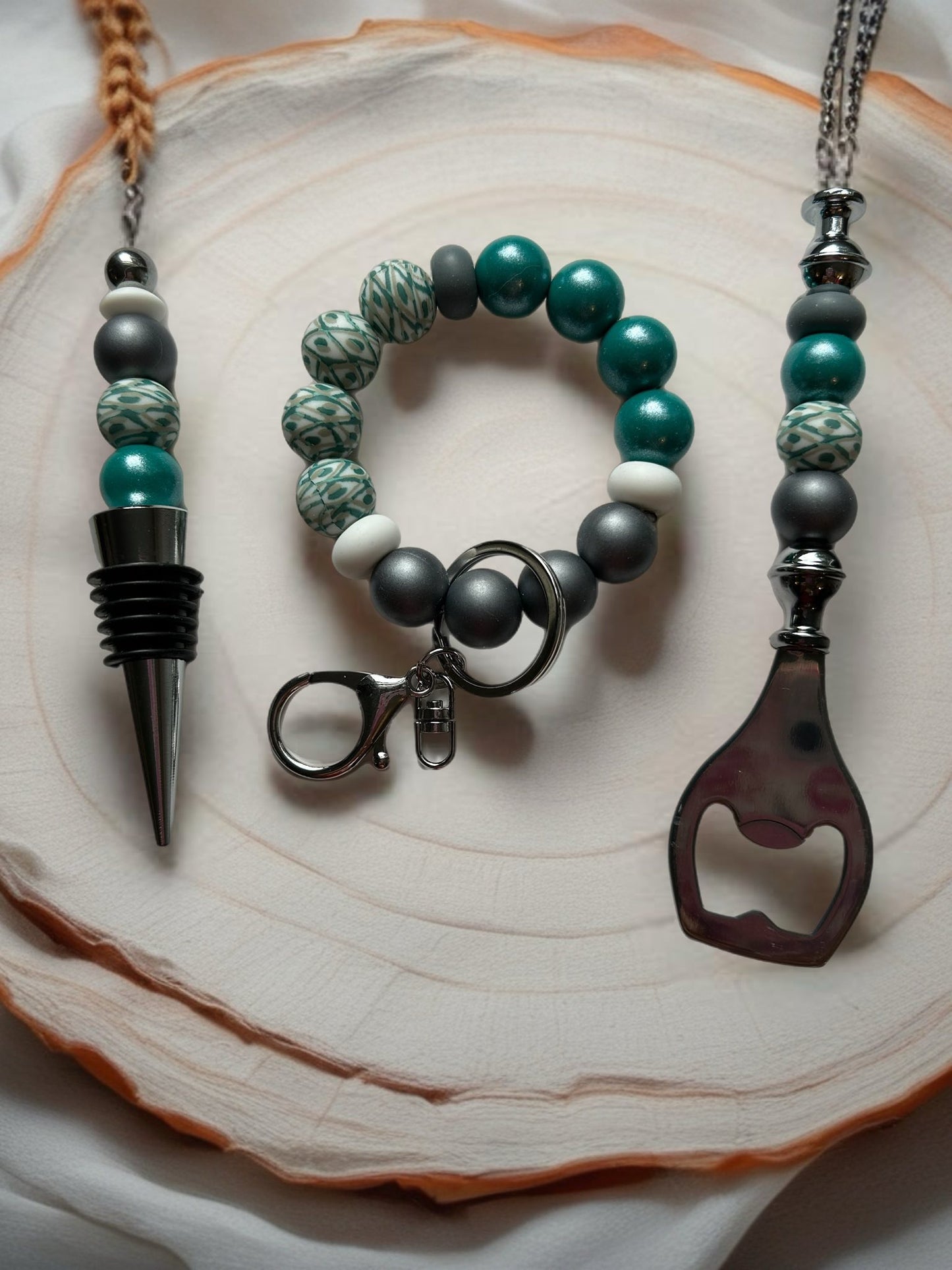 Wine Stopper, Bottle Opener & Keychain Wristlet Gift Set
