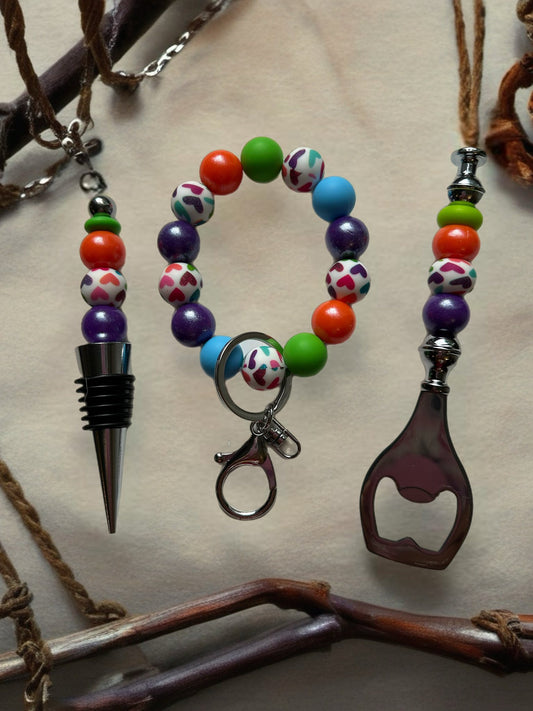 Wine Stopper, Bottle Opener & Keychain Wristlet Gift Set